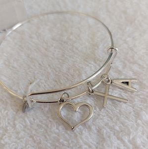 Faith, Cross, Heart, Love, Initial, Adjustable, Charm Bracelet